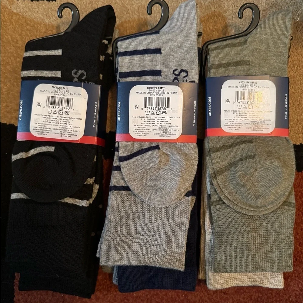 3 Chaps Classic Dress Dot Crew Socks , Pack Of 3 Blue, Black, Brown